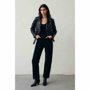 Nordstrom Suede Patch Black Leather Straight Leg Pants